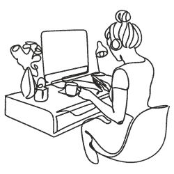 line drawing of woman working at computer