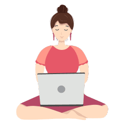 image of woman sitting in yoga pose working on laptop